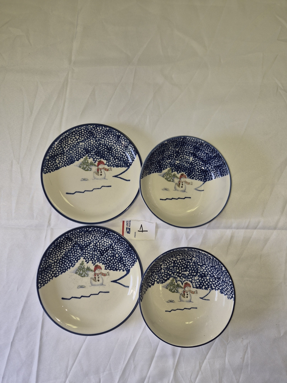 Thompson Blue and White Snowman Ceramic Bowl Set (4)